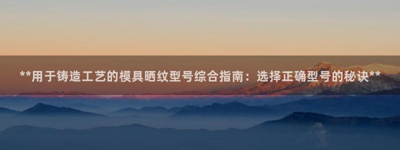 太阳集团城网址娱网首页：**用于铸造工艺的模具晒纹型号综合指南：选择正确型号的秘诀**